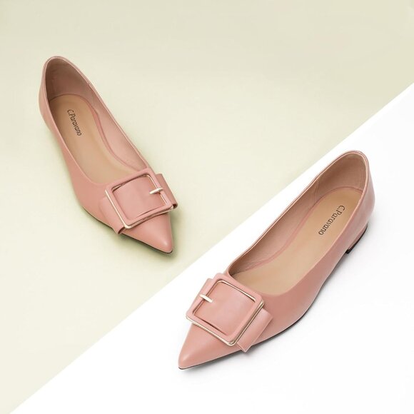 Women's Pointed Toe Ballet Flats Pull-On Pink Comfort Office Work Flat Shoes - Picture 2 of 5